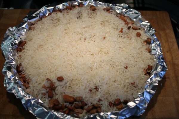 Pate brisee pitetészta vakon sütése babbal és rizzsel