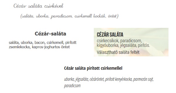 Cézár saláta étlap példa